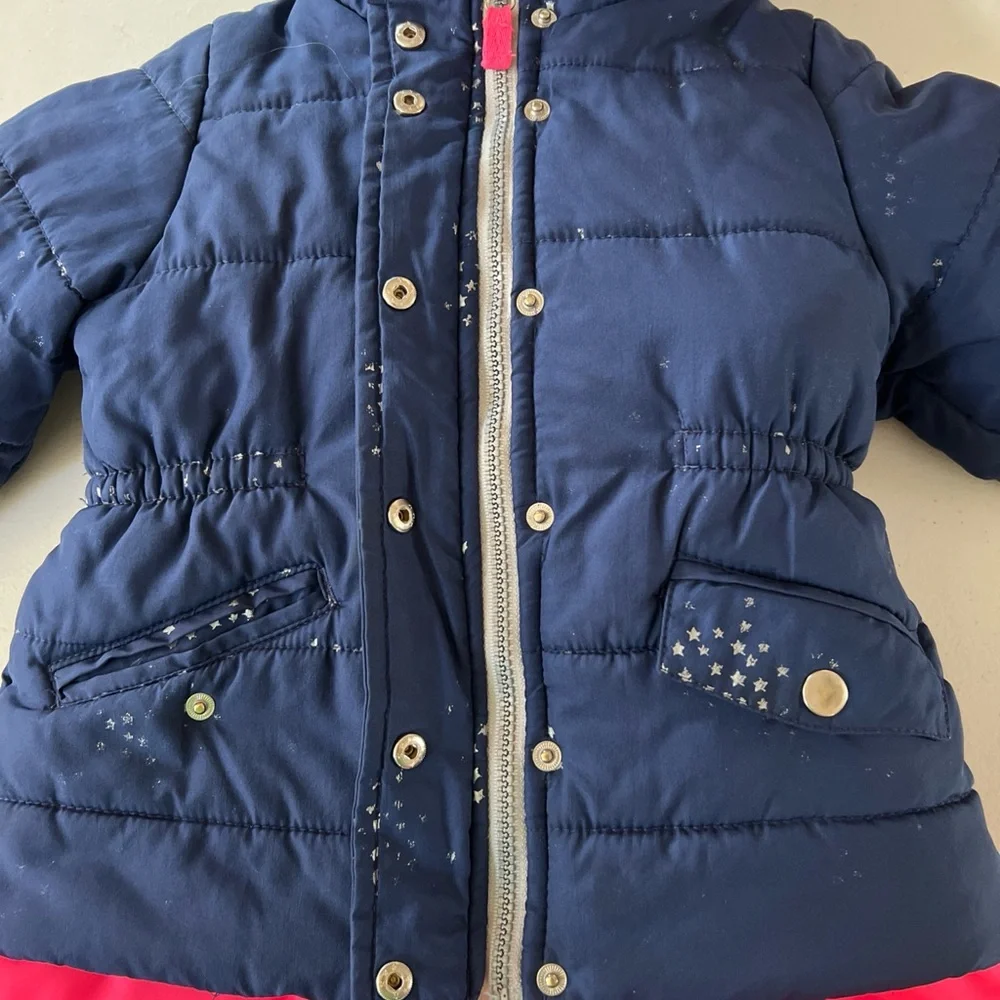 Carter’s Toddler Girl’s 2 Piece Hooded Snowsuit Jacket & Bib Set 3T Blue & Pink
